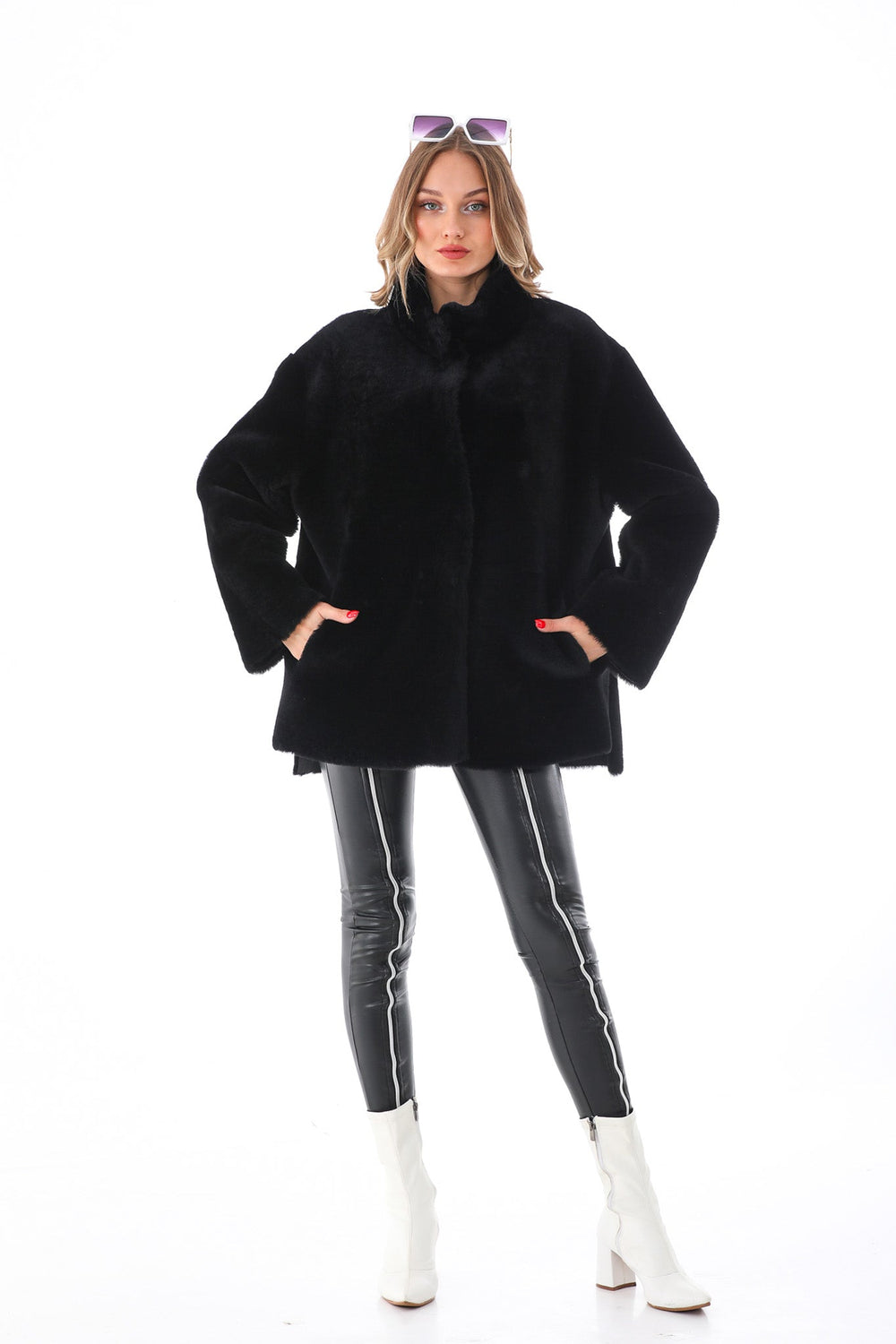 The Luxera Reversible Black Shearling Leather Jacket On Sale