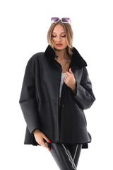 The Luxera Reversible Black Shearling Leather Jacket On Sale