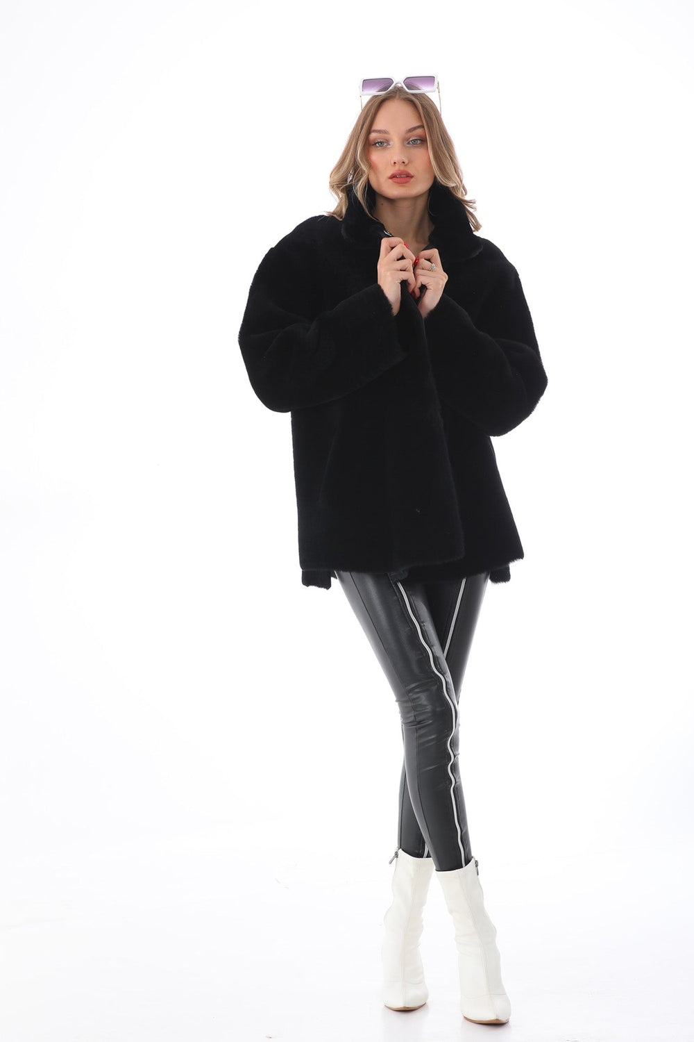 The Luxera Reversible Black Shearling Leather Jacket On Sale