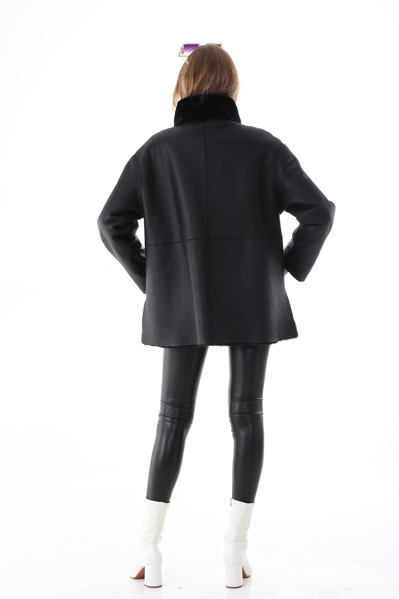 The Luxera Reversible Black Shearling Leather Jacket On Sale
