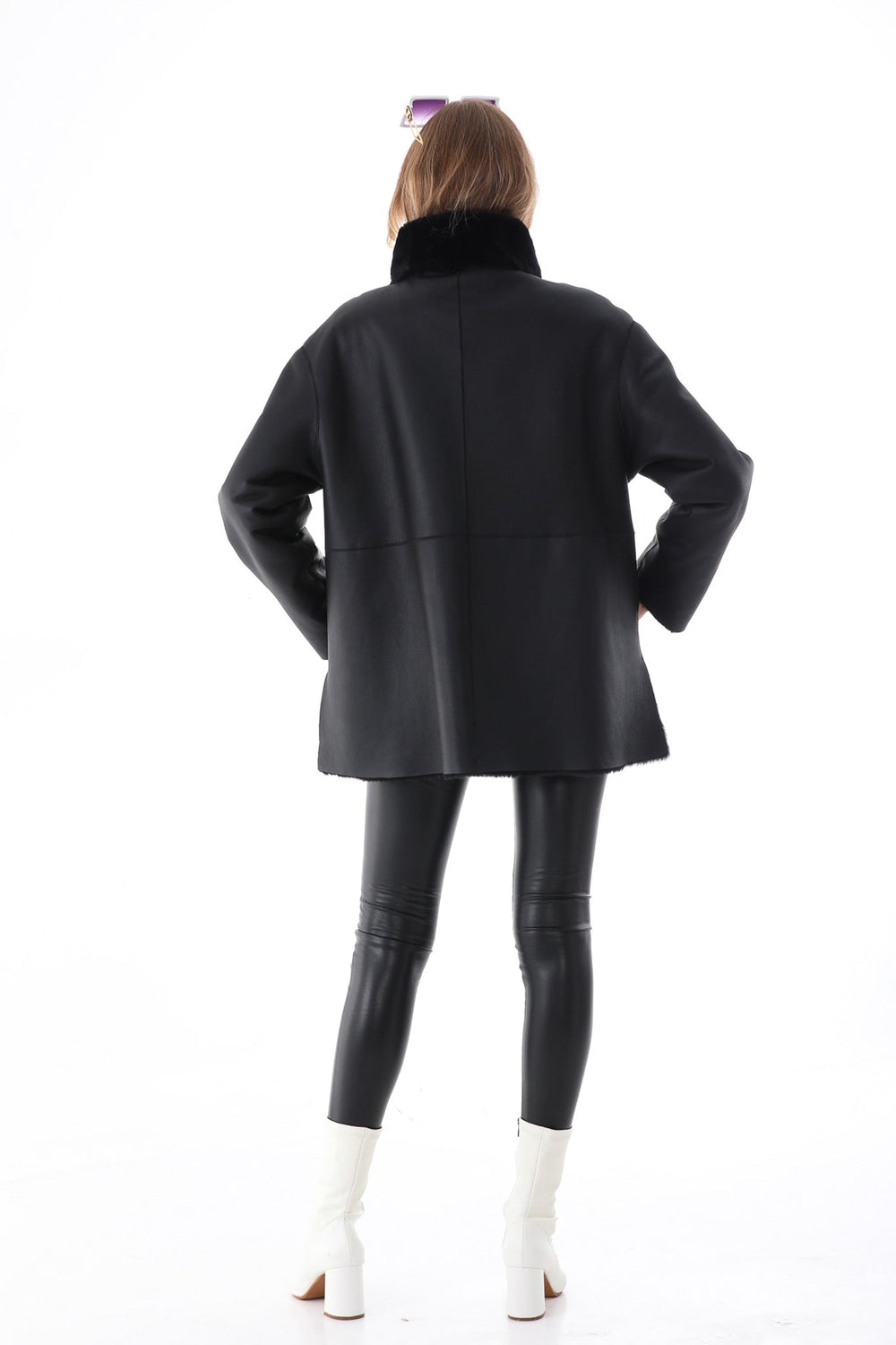 The Luxera Reversible Black Shearling Leather Jacket On Sale