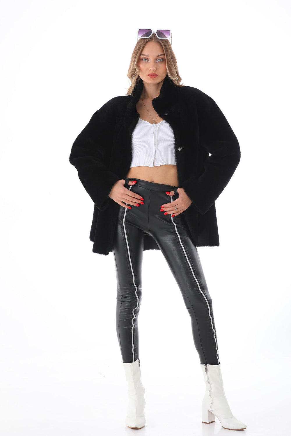 The Luxera Reversible Black Shearling Leather Jacket On Sale