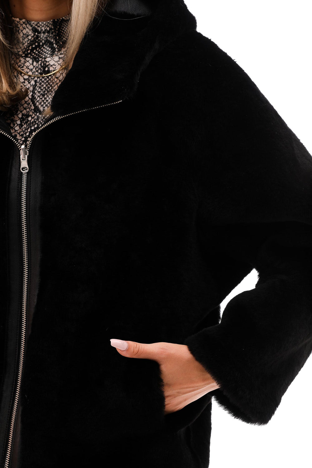 The Noxara Reversible Black Leather Jacket For Sale