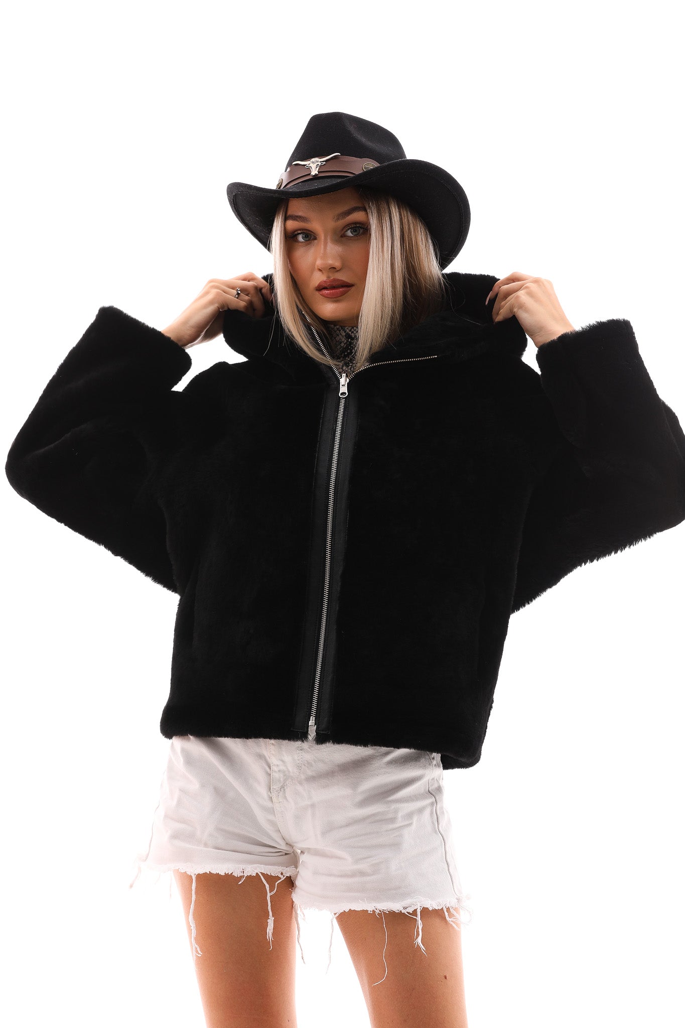 The Noxara Reversible Black Leather Jacket For Sale
