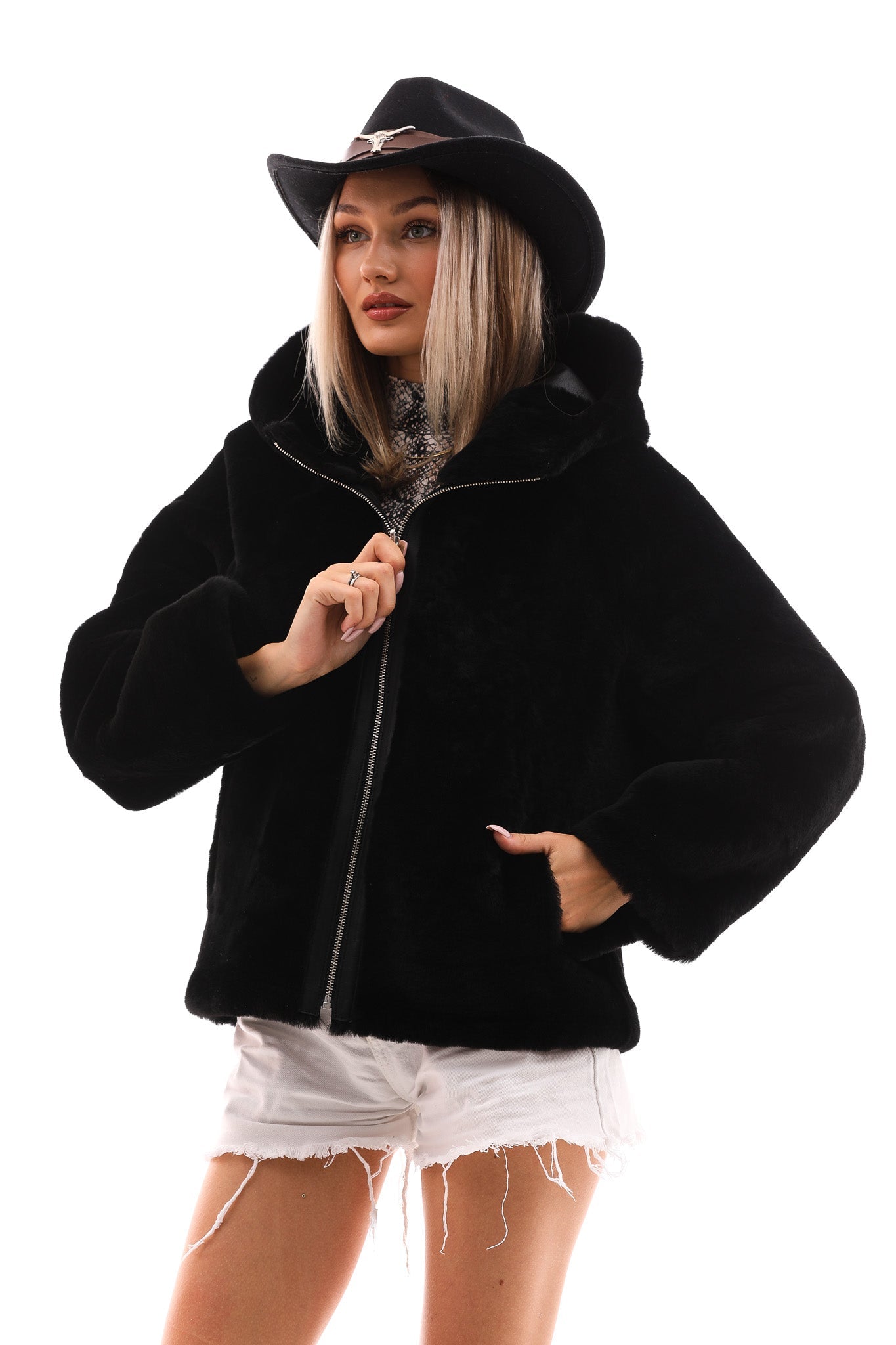 The Noxara Reversible Black Leather Jacket For Sale