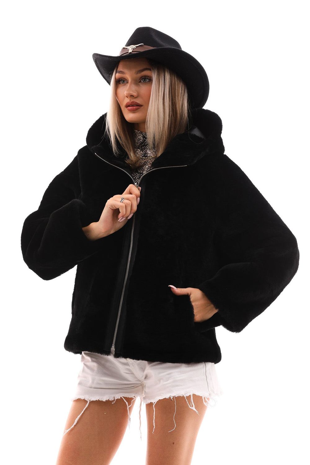 The Noxara Reversible Black Leather Jacket For Sale