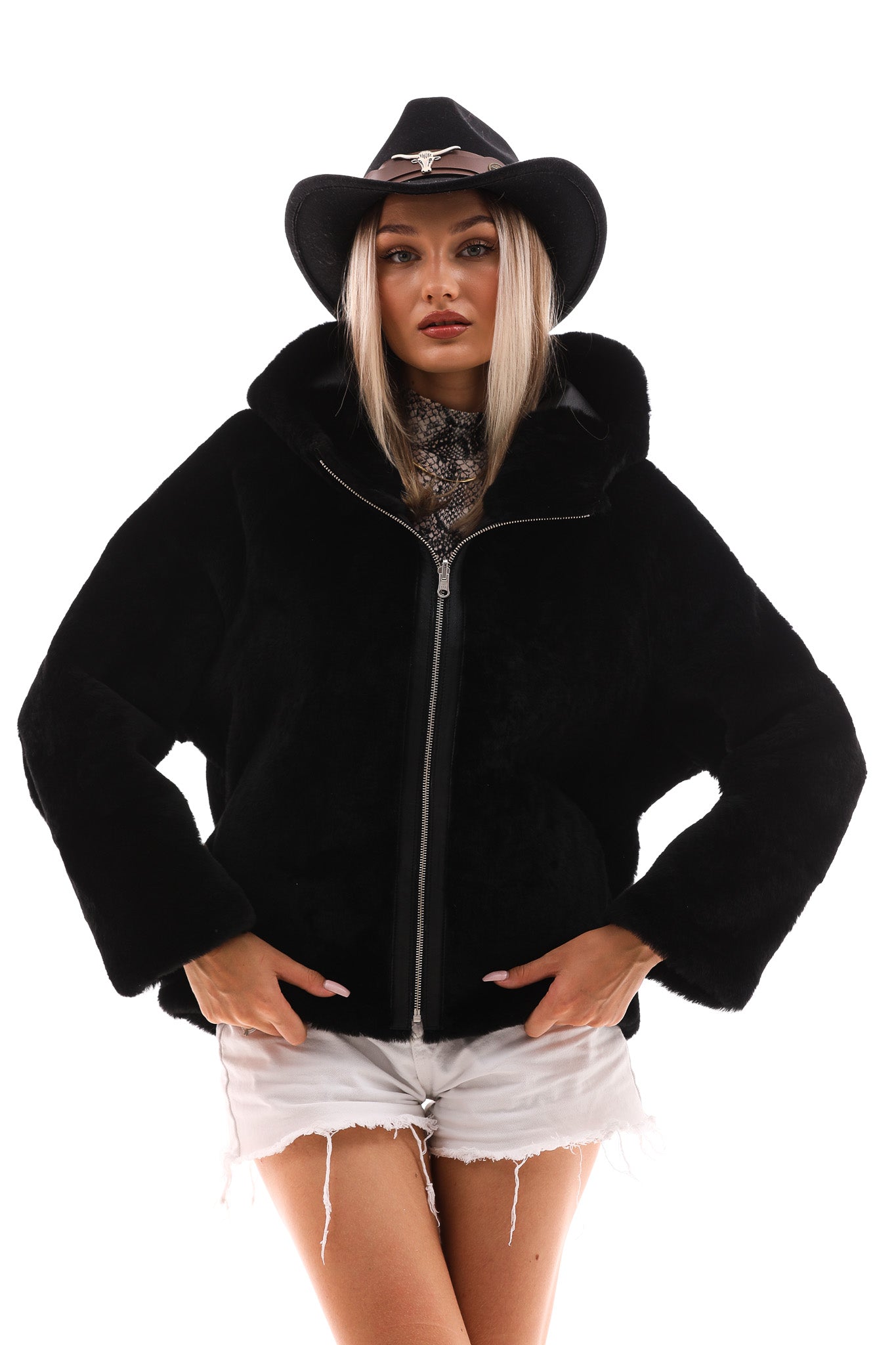 The Noxara Reversible Black Leather Jacket For Sale