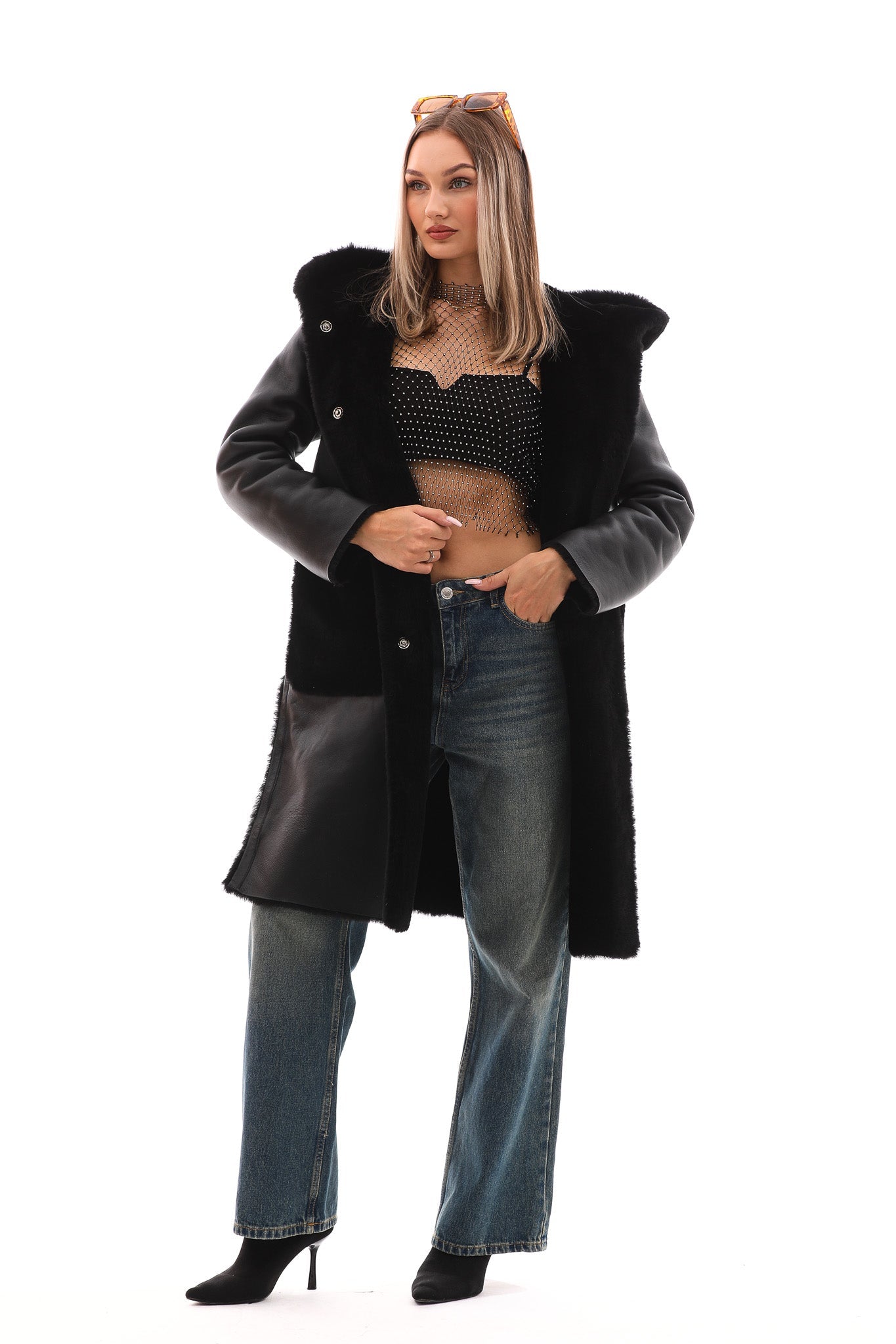 The VESARA Reversible Shearling Leather Coat – Jet Black All New