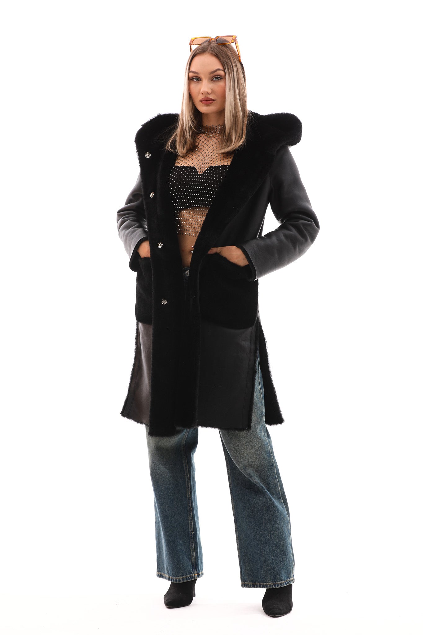 The VESARA Reversible Shearling Leather Coat – Jet Black All New