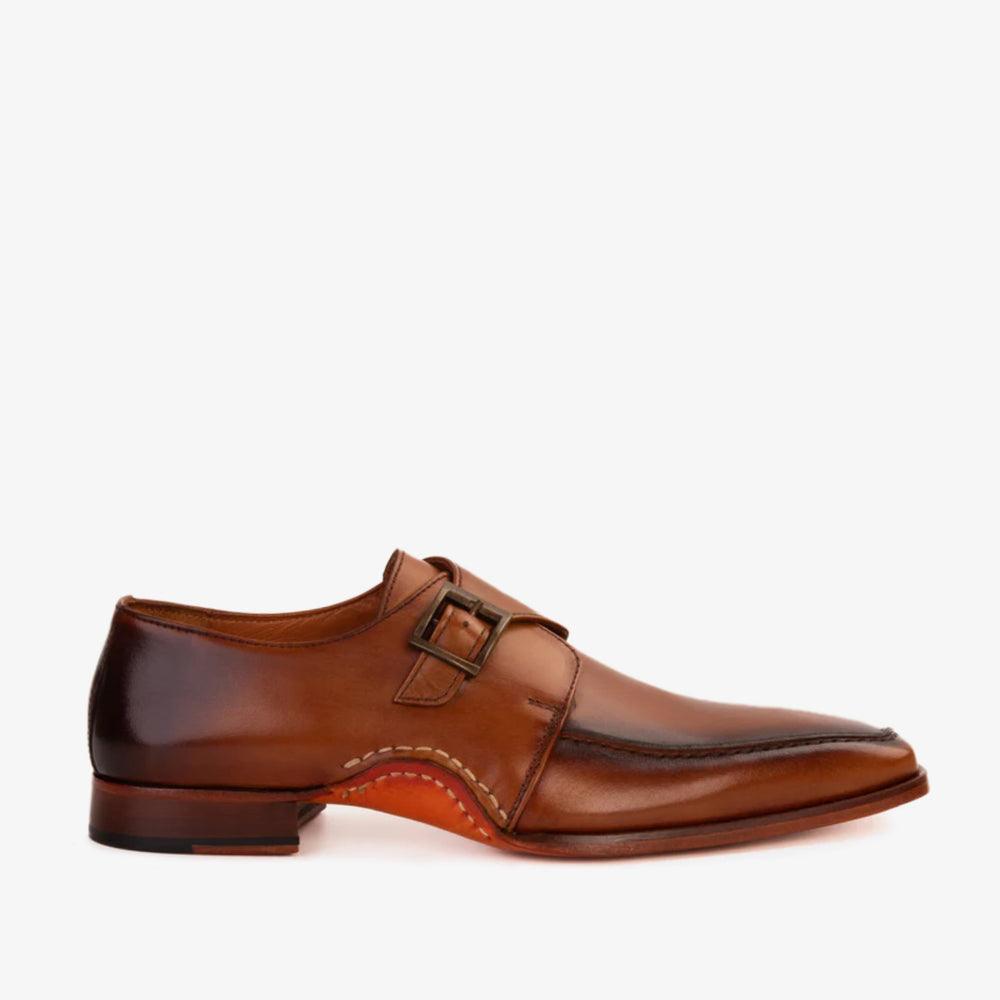 The Hagrid Tan Leather Single Monk Strap Handmade Shoe On Sale