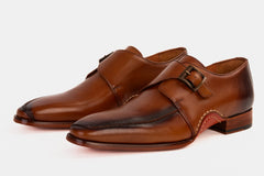 The Hagrid Tan Leather Single Monk Strap Handmade Shoe On Sale