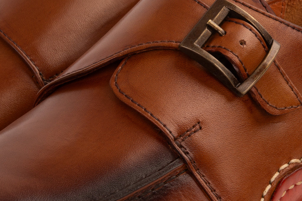 The Hagrid Tan Leather Single Monk Strap Handmade Shoe On Sale