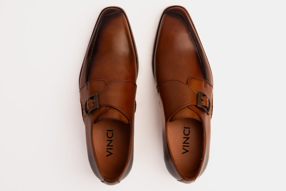 The Hagrid Tan Leather Single Monk Strap Handmade Shoe On Sale