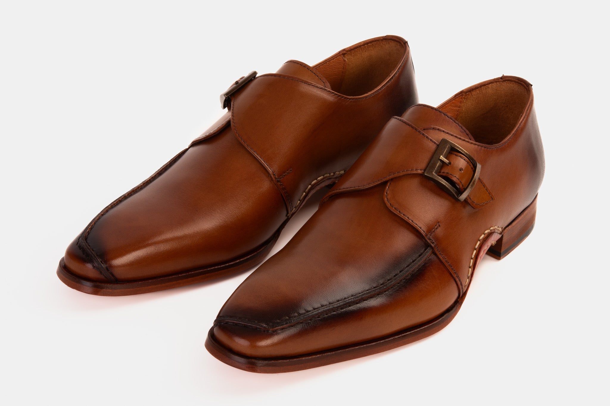 The Hagrid Tan Leather Single Monk Strap Handmade Shoe On Sale