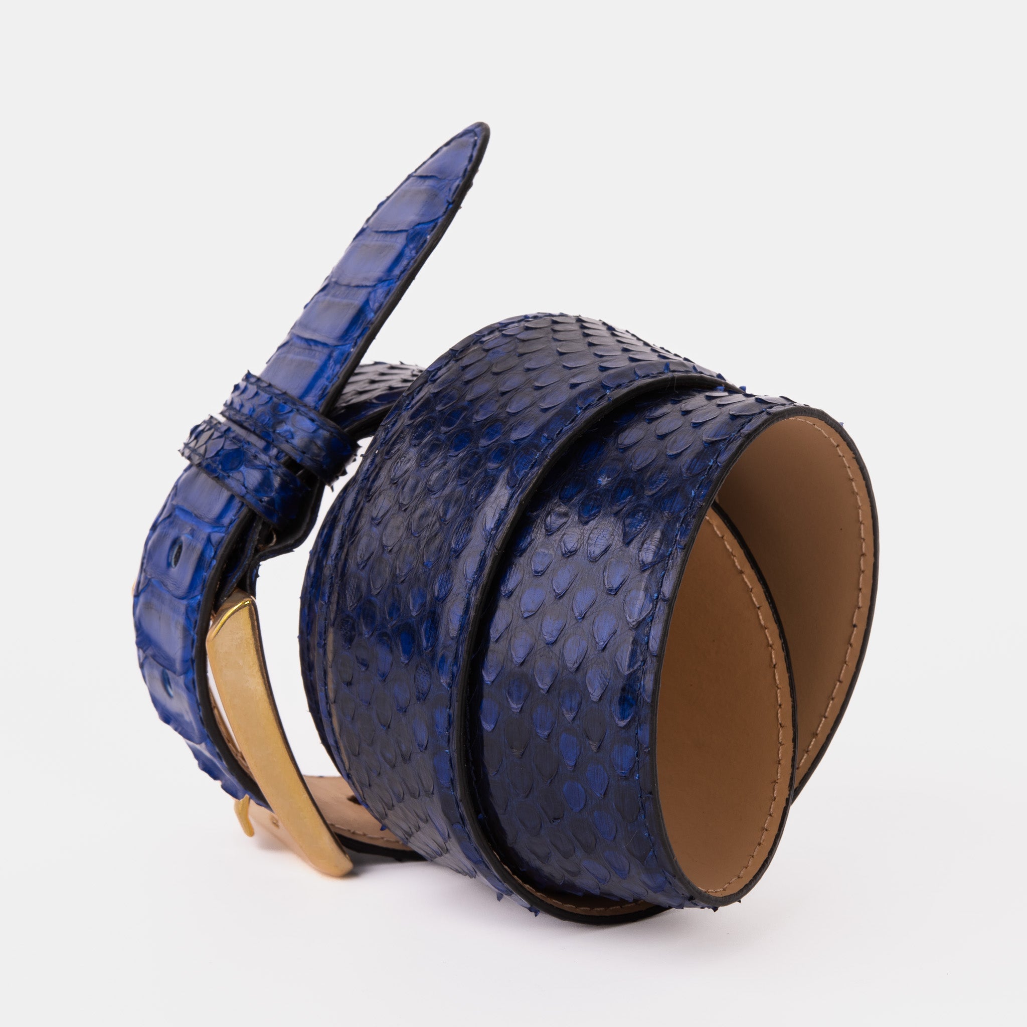 The Boss Navy Blue Pythn Snk Leather Belt On Sale