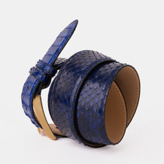 The Boss Navy Blue Pythn Snk Leather Belt On Sale