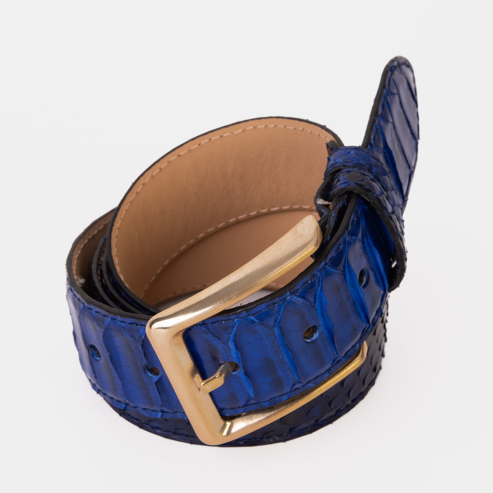 The Boss Navy Blue Pythn Snk Leather Belt On Sale
