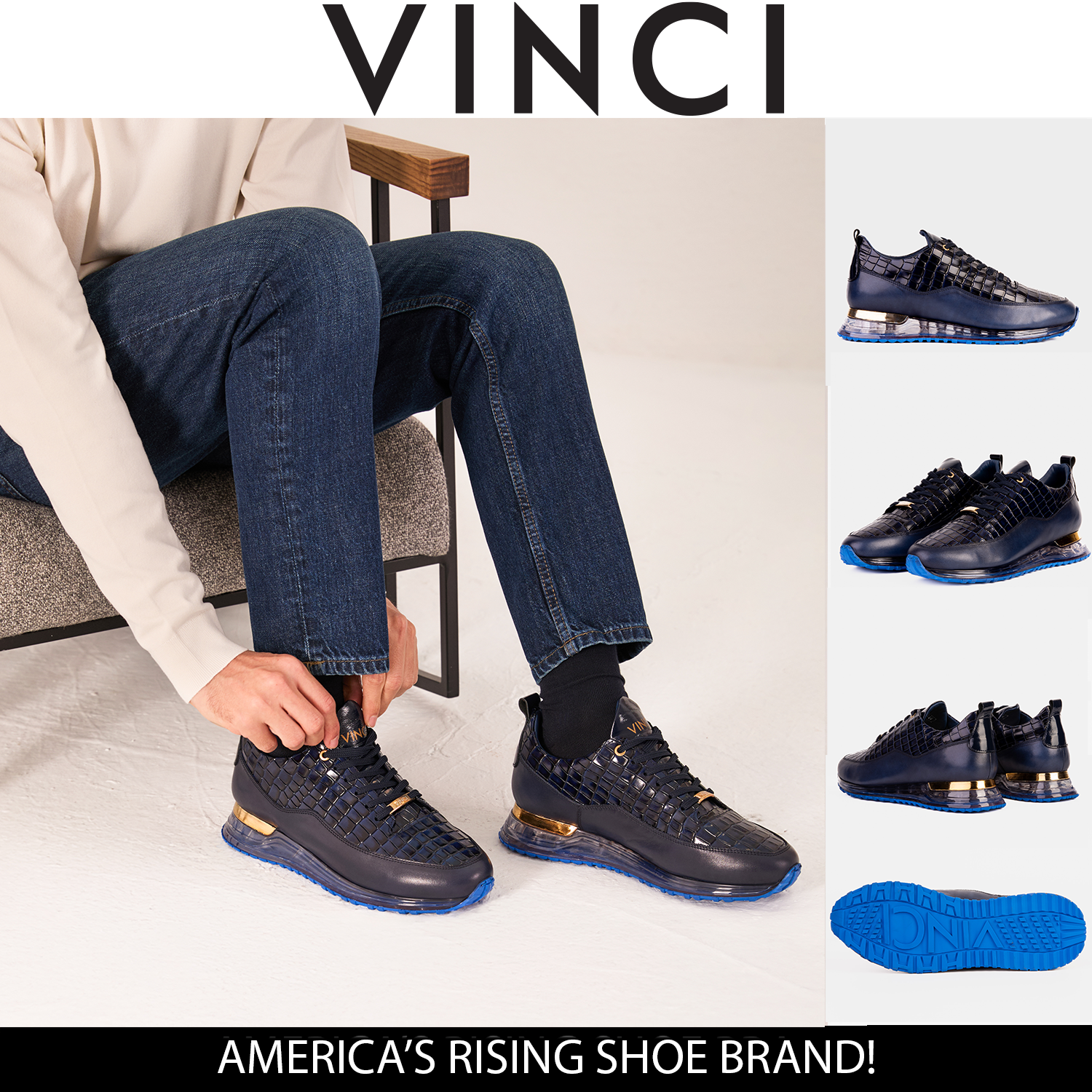 The Marseille Navy Blue Leather Sneaker Fine Craftsmanship