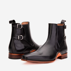 The Royal Hand Craft Black Leather Double-Buckle Chelsea Boot Universal Fit