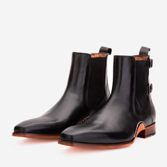 The Royal Hand Craft Black Leather Double-Buckle Chelsea Boot Universal Fit