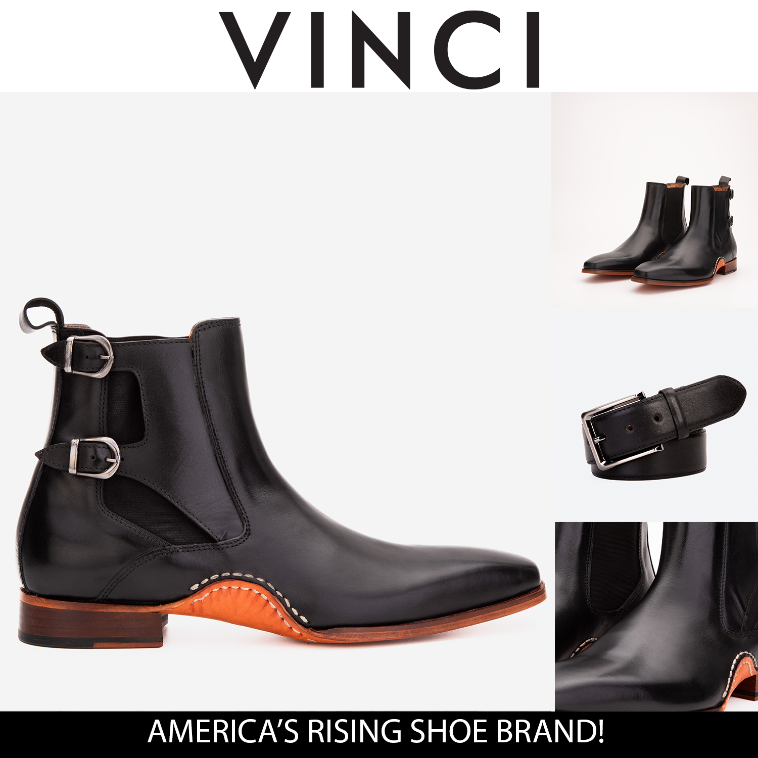 The Royal Hand Craft Black Leather Double-Buckle Chelsea Boot Universal Fit