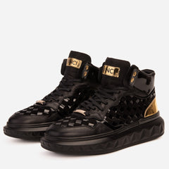 The Eugene Black Gold Woven Leather High-Top Sneaker Fine Craftsmanship