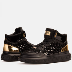 The Eugene Black Gold Woven Leather High-Top Sneaker Fine Craftsmanship