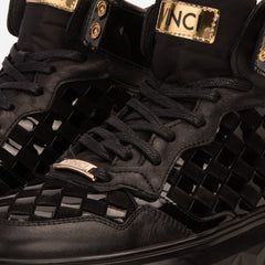 The Eugene Black Gold Woven Leather High-Top Sneaker Fine Craftsmanship