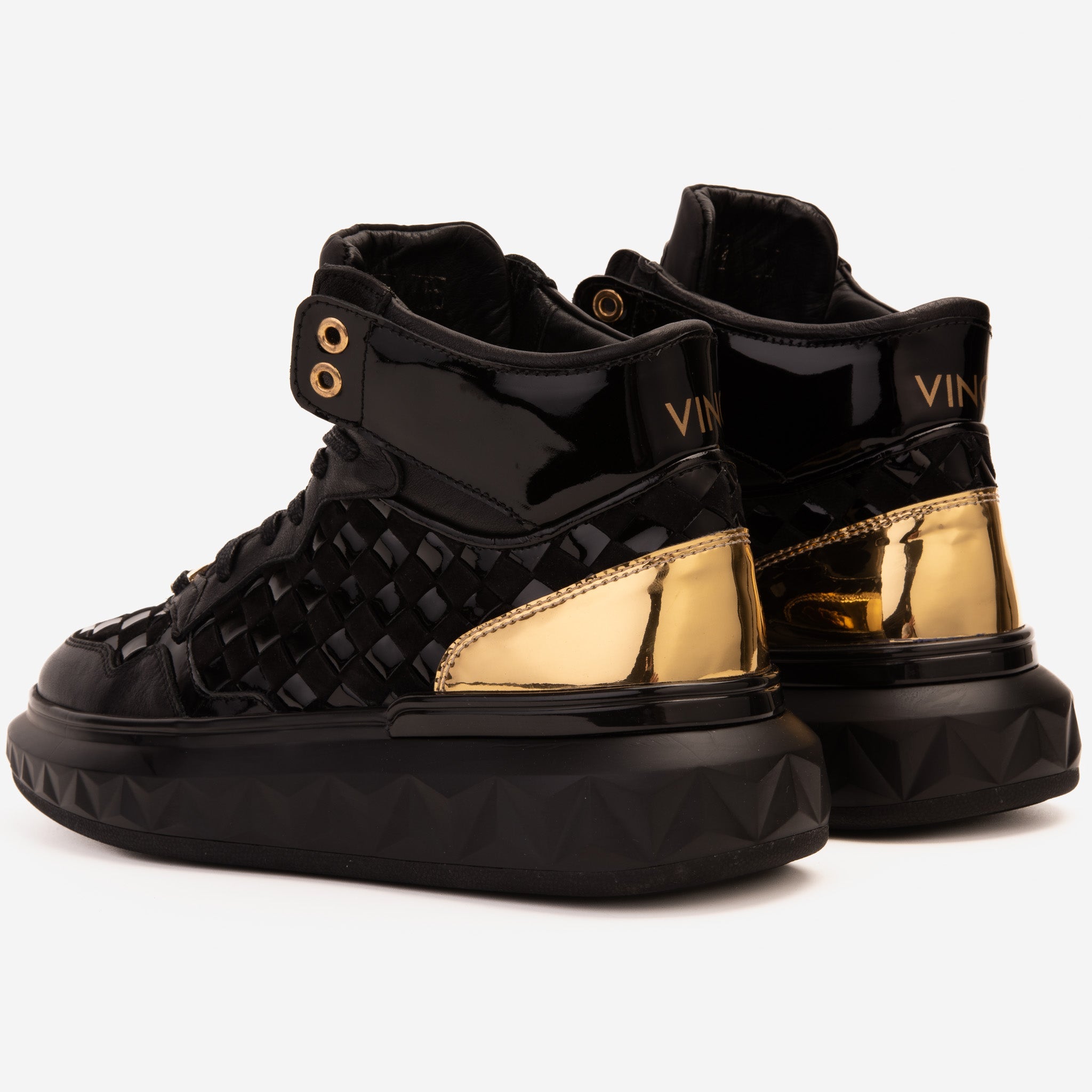 The Eugene Black Gold Woven Leather High-Top Sneaker Fine Craftsmanship