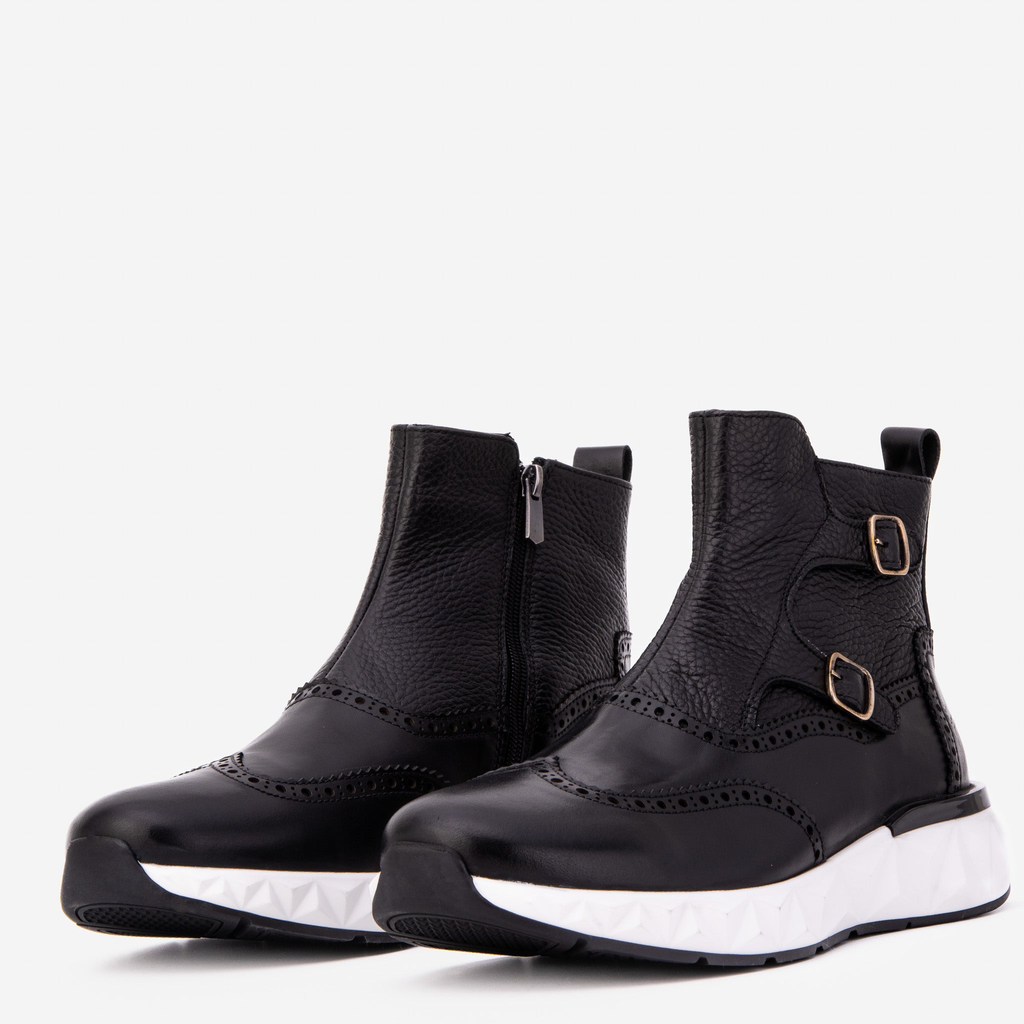 The Stealth Wingtip Buckle Black Leather Boot Exclusive Style