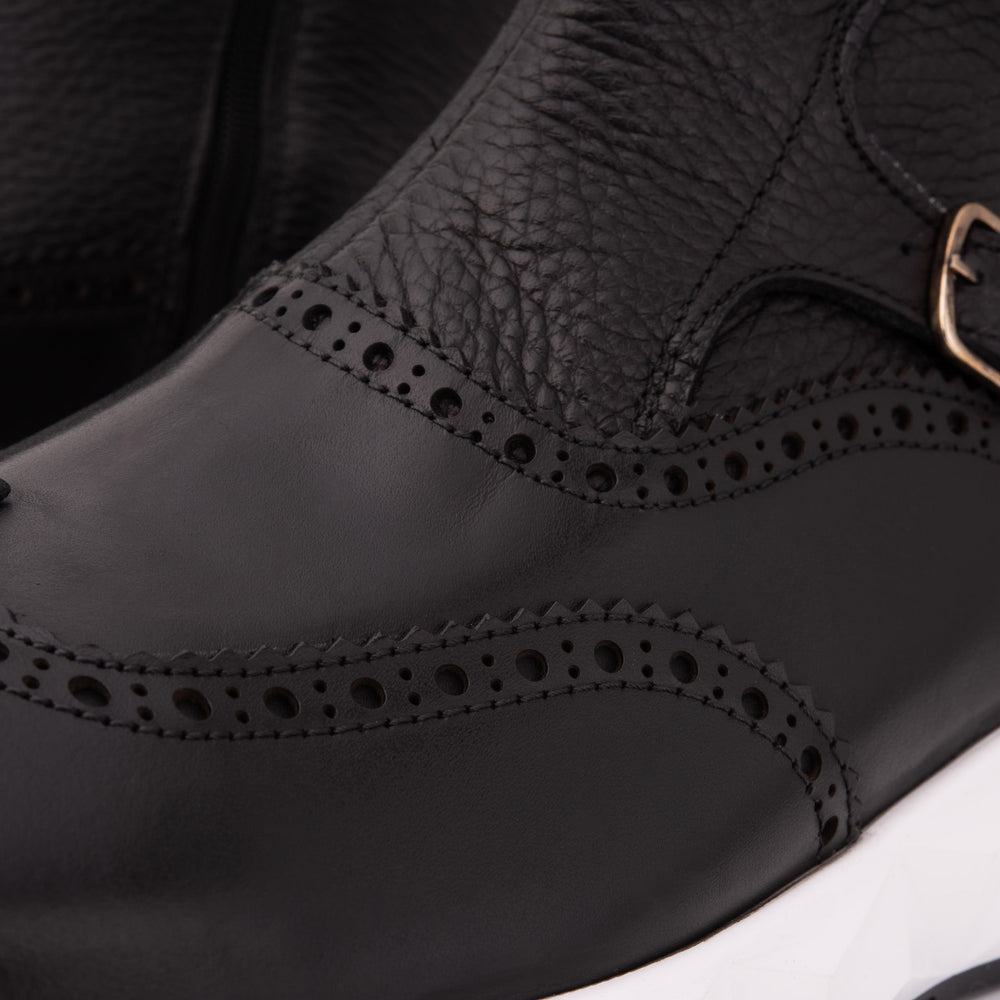 The Stealth Wingtip Buckle Black Leather Boot Exclusive Style