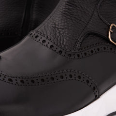 The Stealth Wingtip Buckle Black Leather Boot Exclusive Style