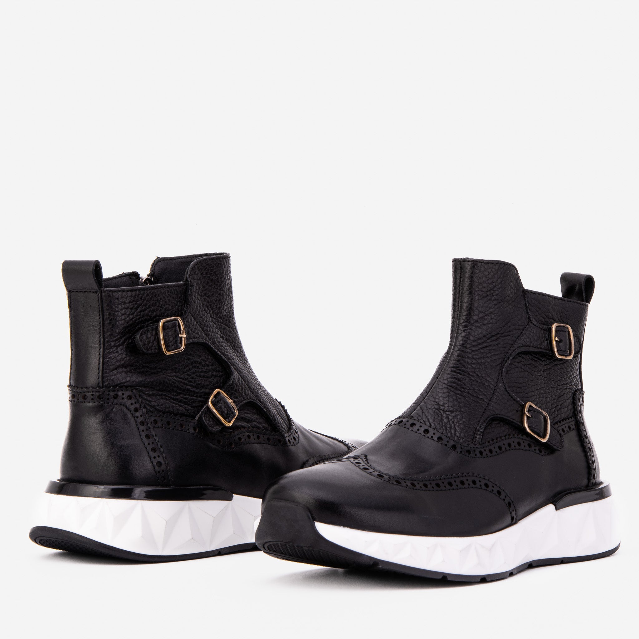 The Stealth Wingtip Buckle Black Leather Boot Exclusive Style