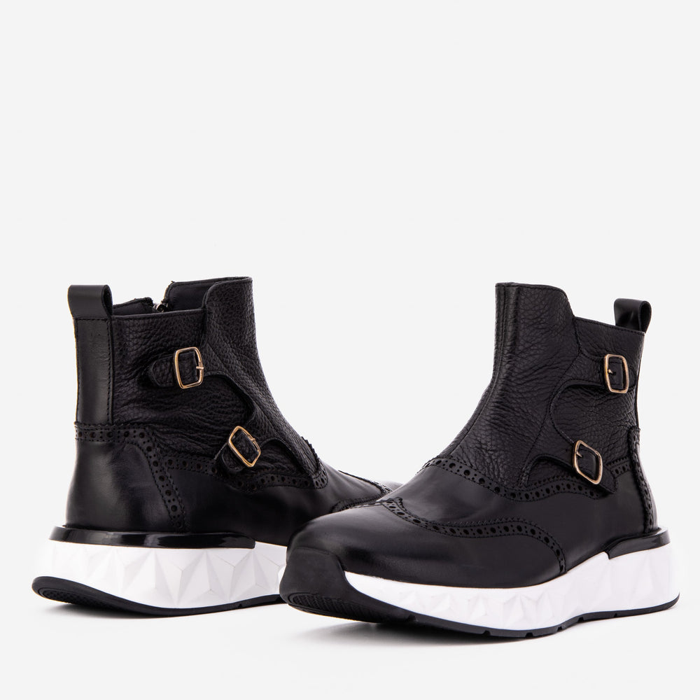 The Stealth Wingtip Buckle Black Leather Boot Exclusive Style