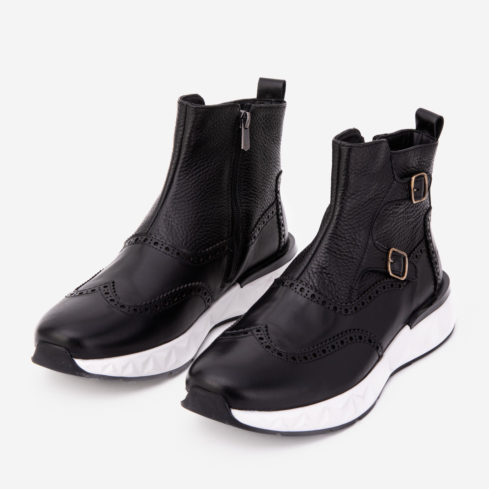 The Stealth Wingtip Buckle Black Leather Boot Exclusive Style