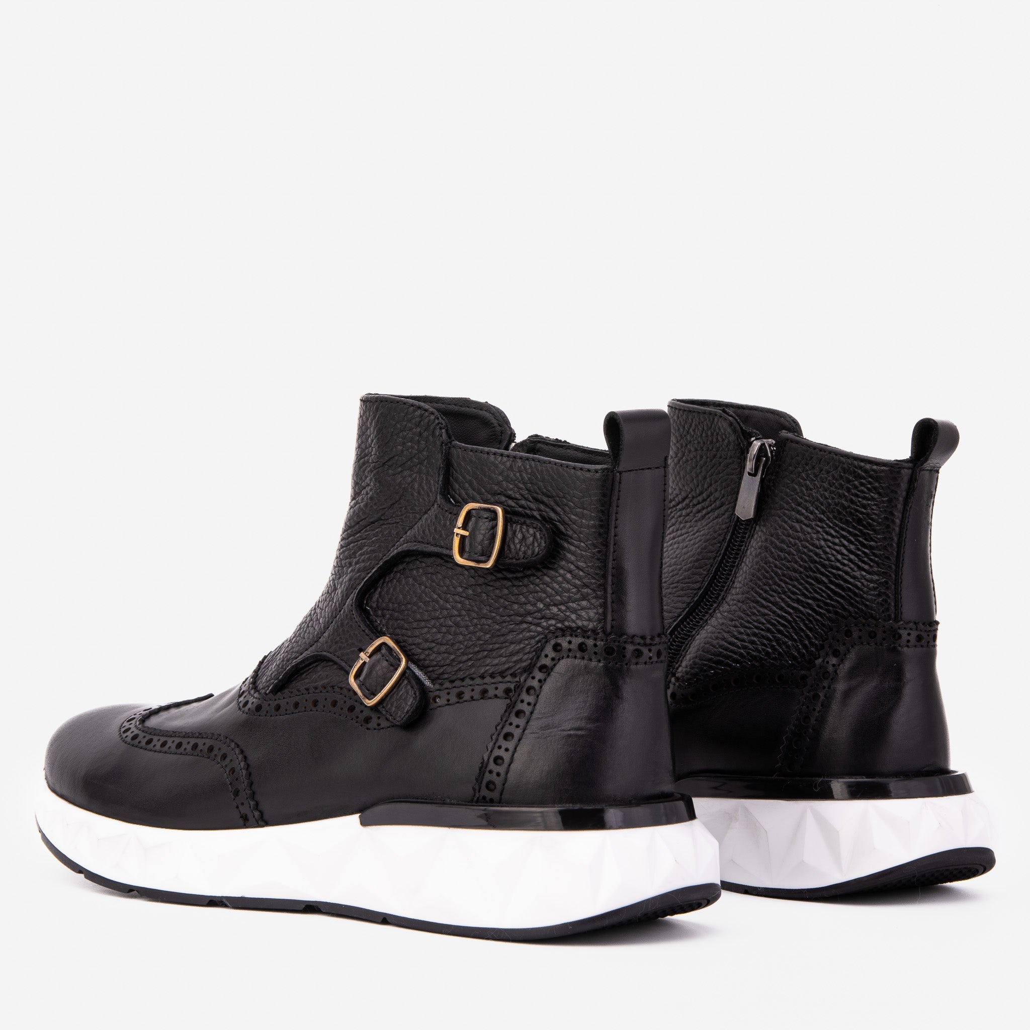 The Stealth Wingtip Buckle Black Leather Boot Exclusive Style