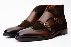 The Albus Brown Leather Suede Double Strap Monk Brogue Boot Fine Craftsmanship