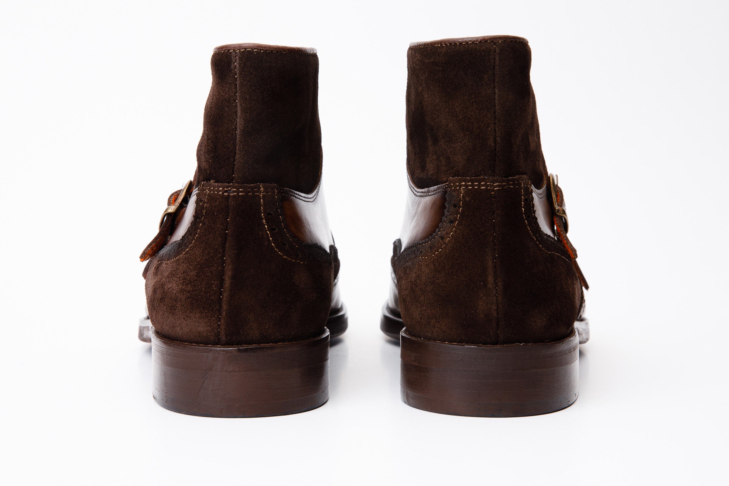 The Albus Brown Leather Suede Double Strap Monk Brogue Boot Fine Craftsmanship