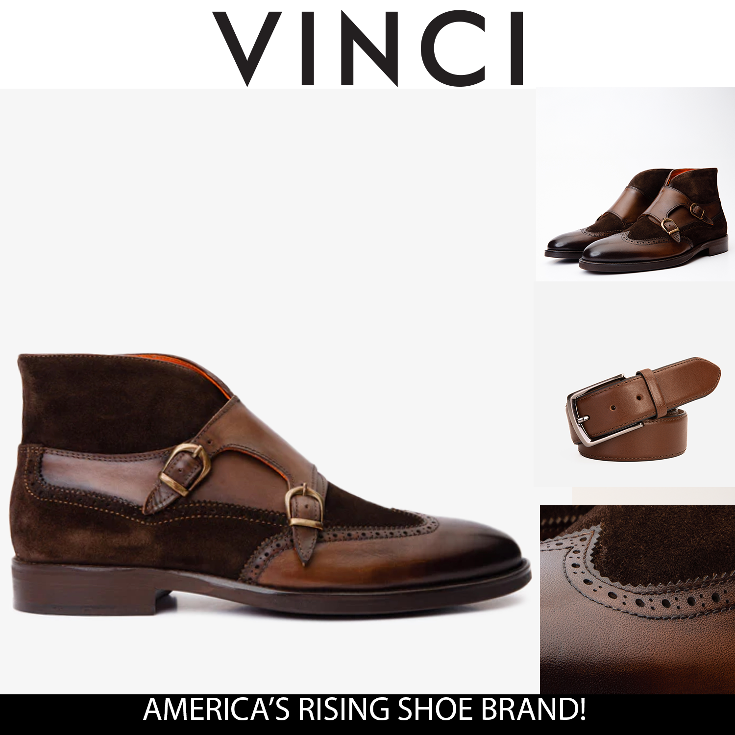 The Albus Brown Leather Suede Double Strap Monk Brogue Boot Fine Craftsmanship