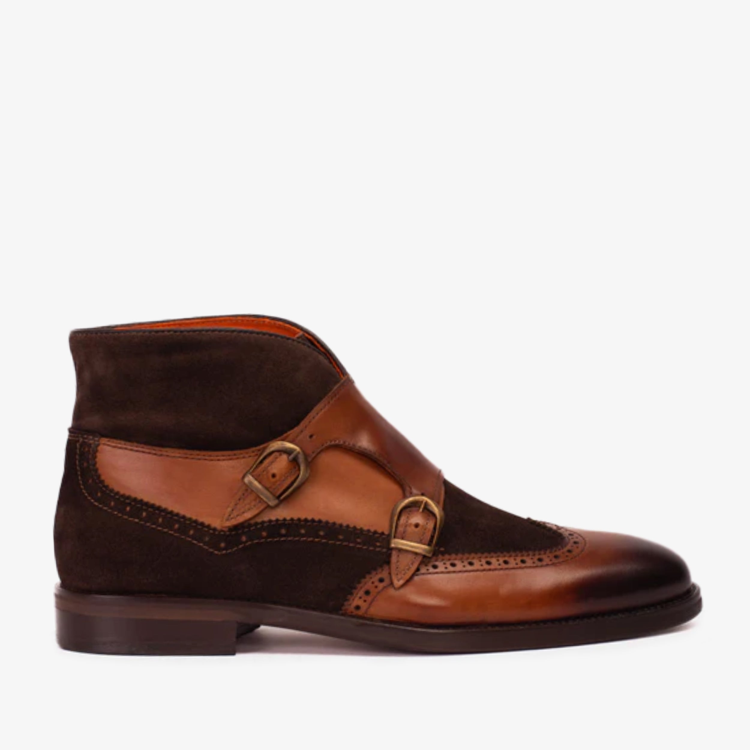 The Albus Tan Leather Suede Double Strap Monk Brogue  Boot Exclusive Style