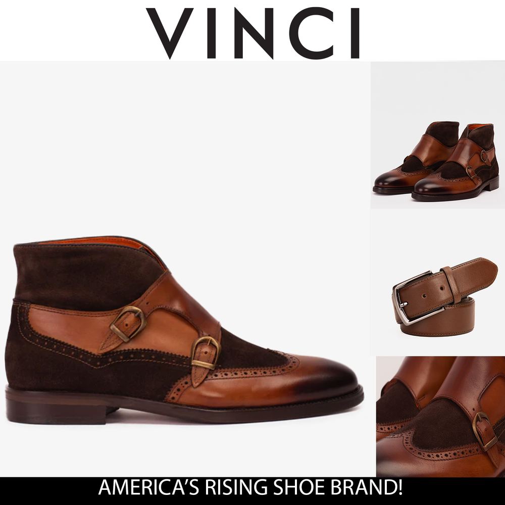 The Albus Tan Leather Suede Double Strap Monk Brogue  Boot Exclusive Style
