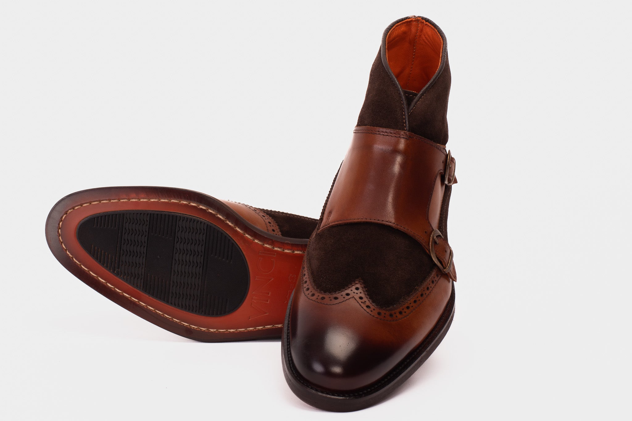 The Albus Tan Leather Suede Double Strap Monk Brogue  Boot Exclusive Style
