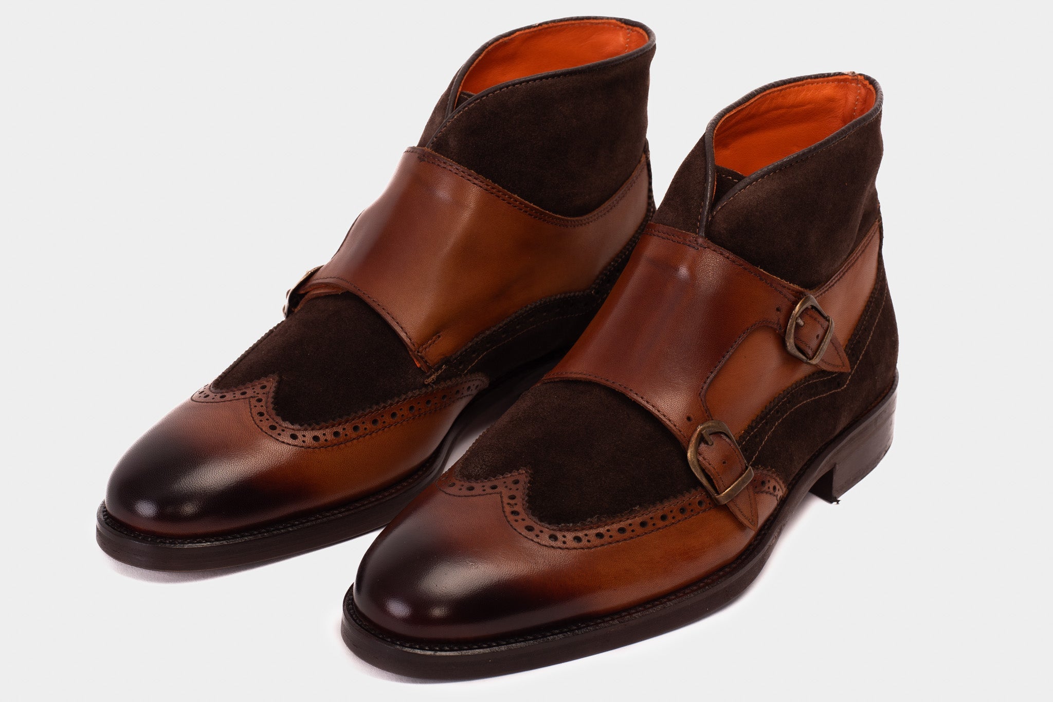 The Albus Tan Leather Suede Double Strap Monk Brogue  Boot Exclusive Style
