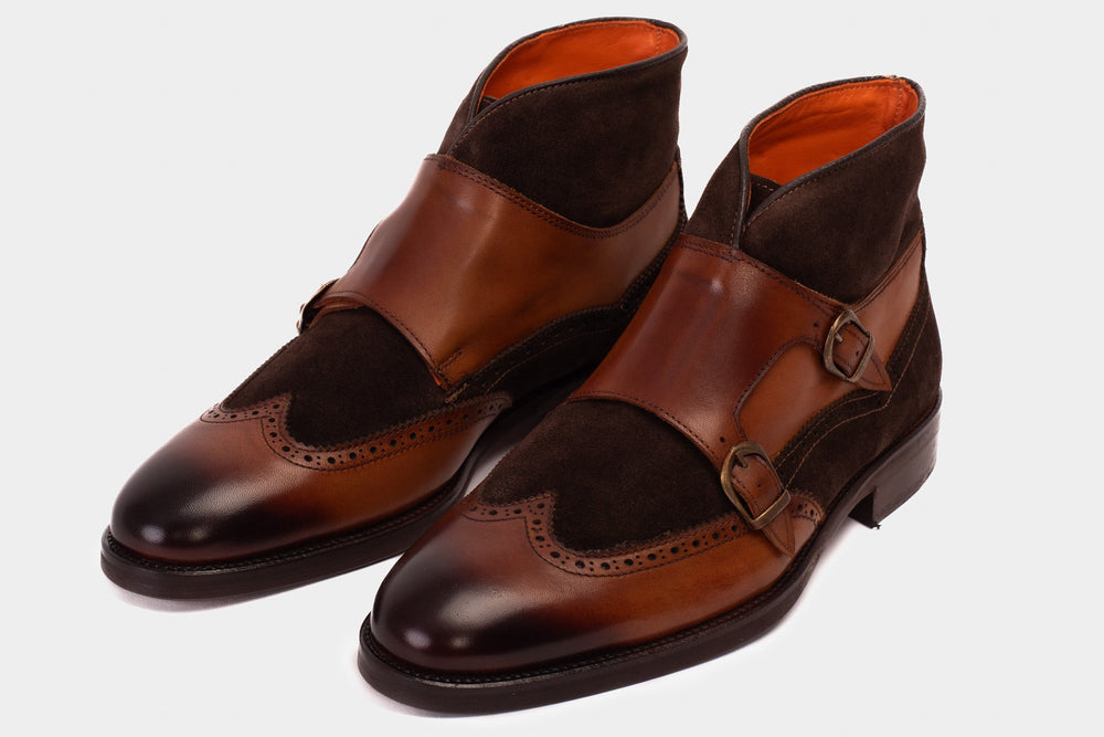 The Albus Tan Leather Suede Double Strap Monk Brogue  Boot Exclusive Style