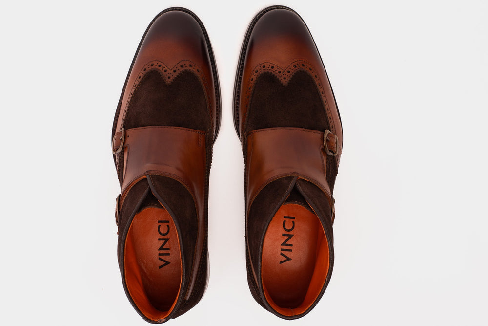 The Albus Tan Leather Suede Double Strap Monk Brogue  Boot Exclusive Style