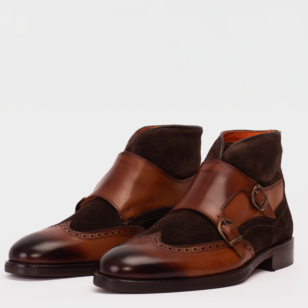 The Albus Tan Leather Suede Double Strap Monk Brogue  Boot Exclusive Style