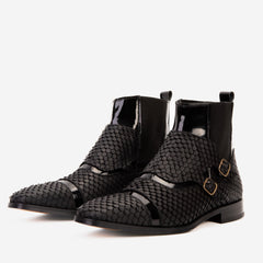 The Orion Black Snakeskin Pattern Leather Double Monk Strap Boot On Sale