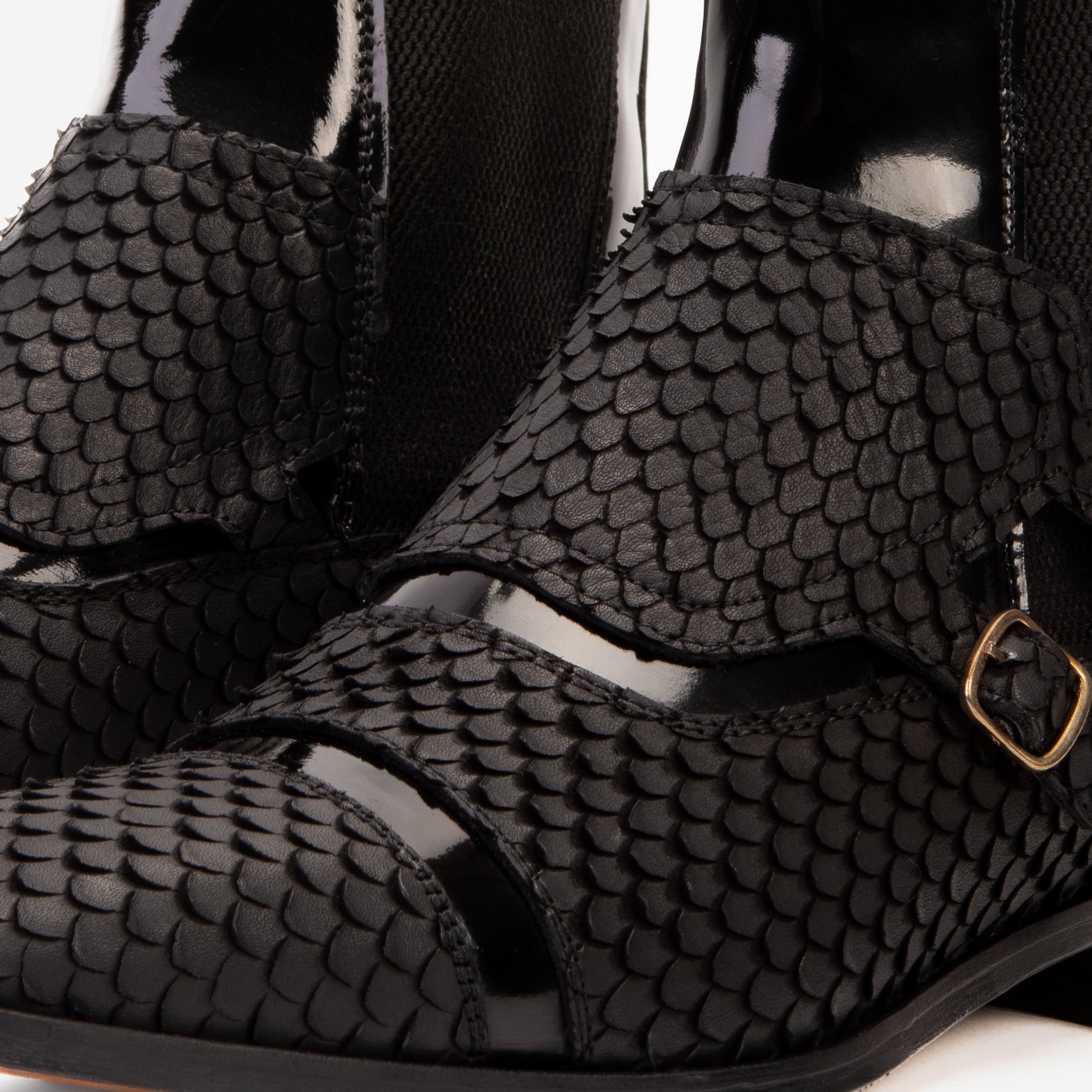 The Orion Black Snakeskin Pattern Leather Double Monk Strap Boot On Sale