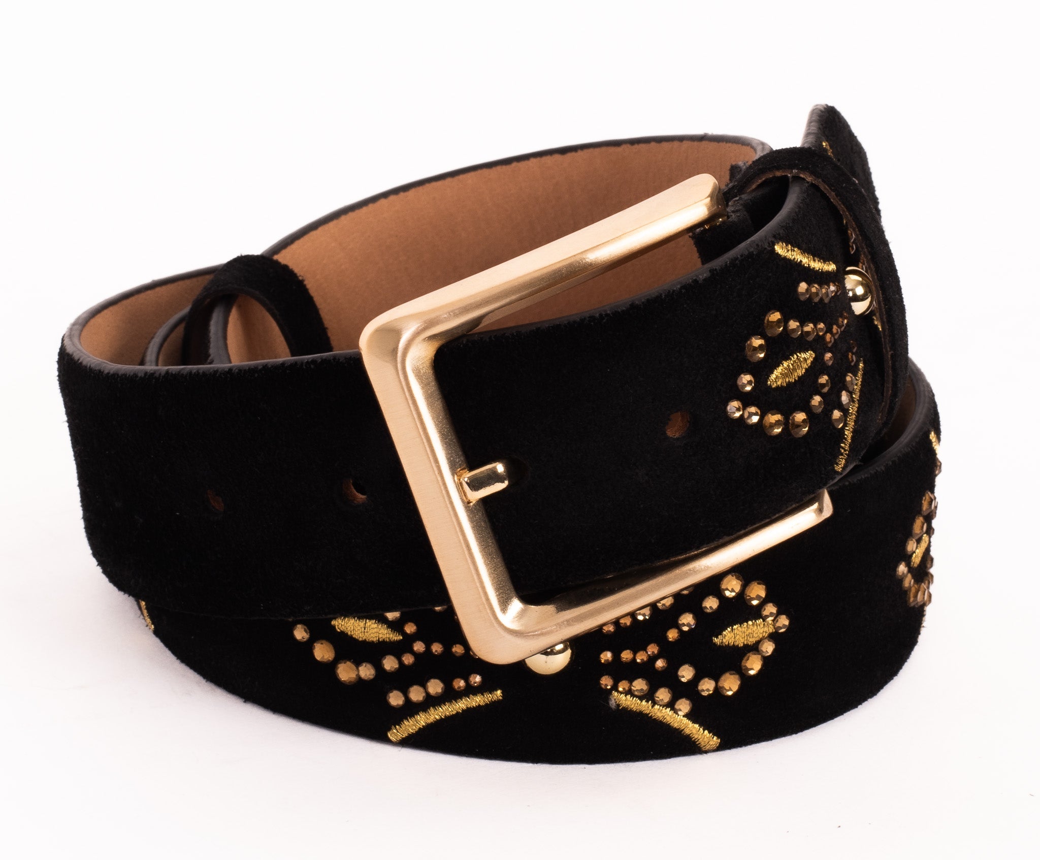 The Lazio Black Suede Leather Belt Universal Fit