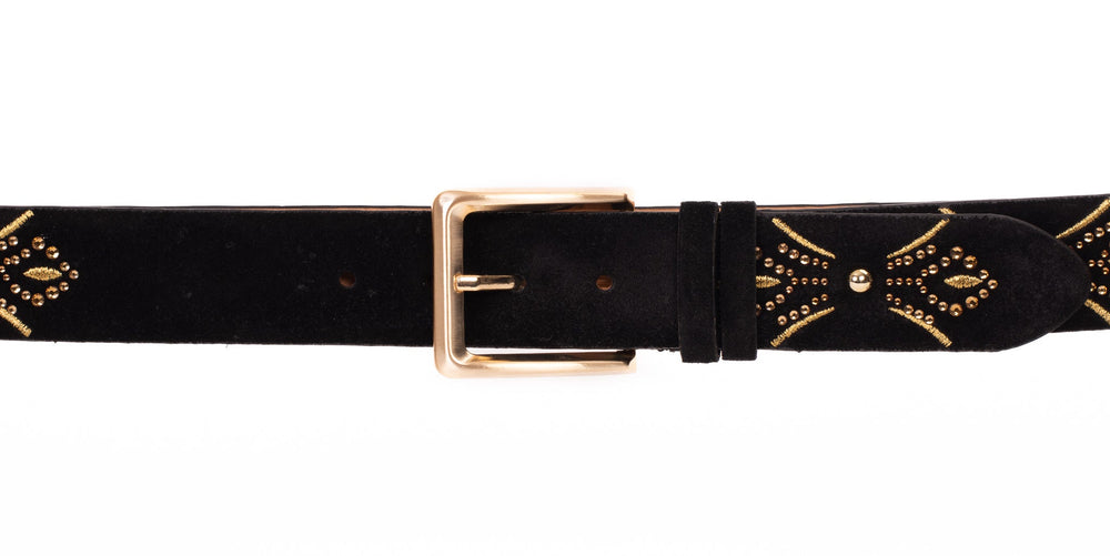 The Lazio Black Suede Leather Belt Universal Fit